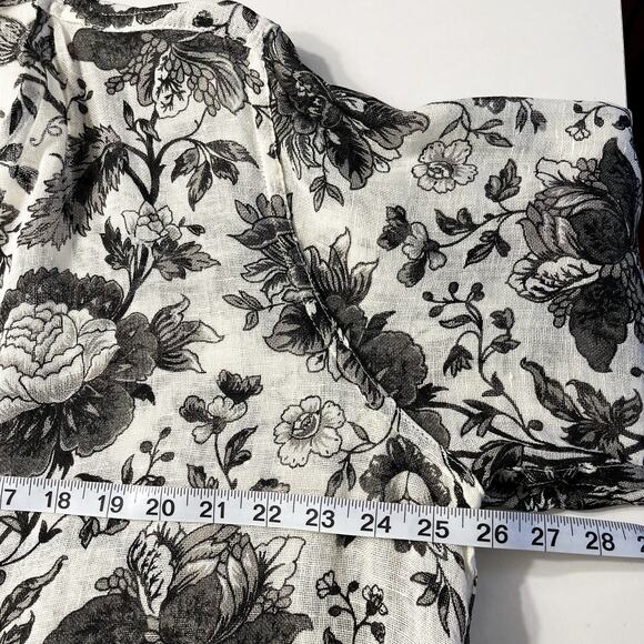 FLAX Black White Floral Linen Lightweight Jacket Sz L Drip Waterfall Front /Tie - Picture 11 of 11